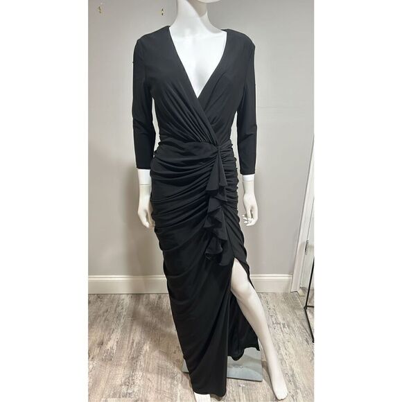 Betsy & Adam Black Aubree 3/4 Sleeve V-Neck Jersey Wrap Dress Size 10 - Picture 4 of 9